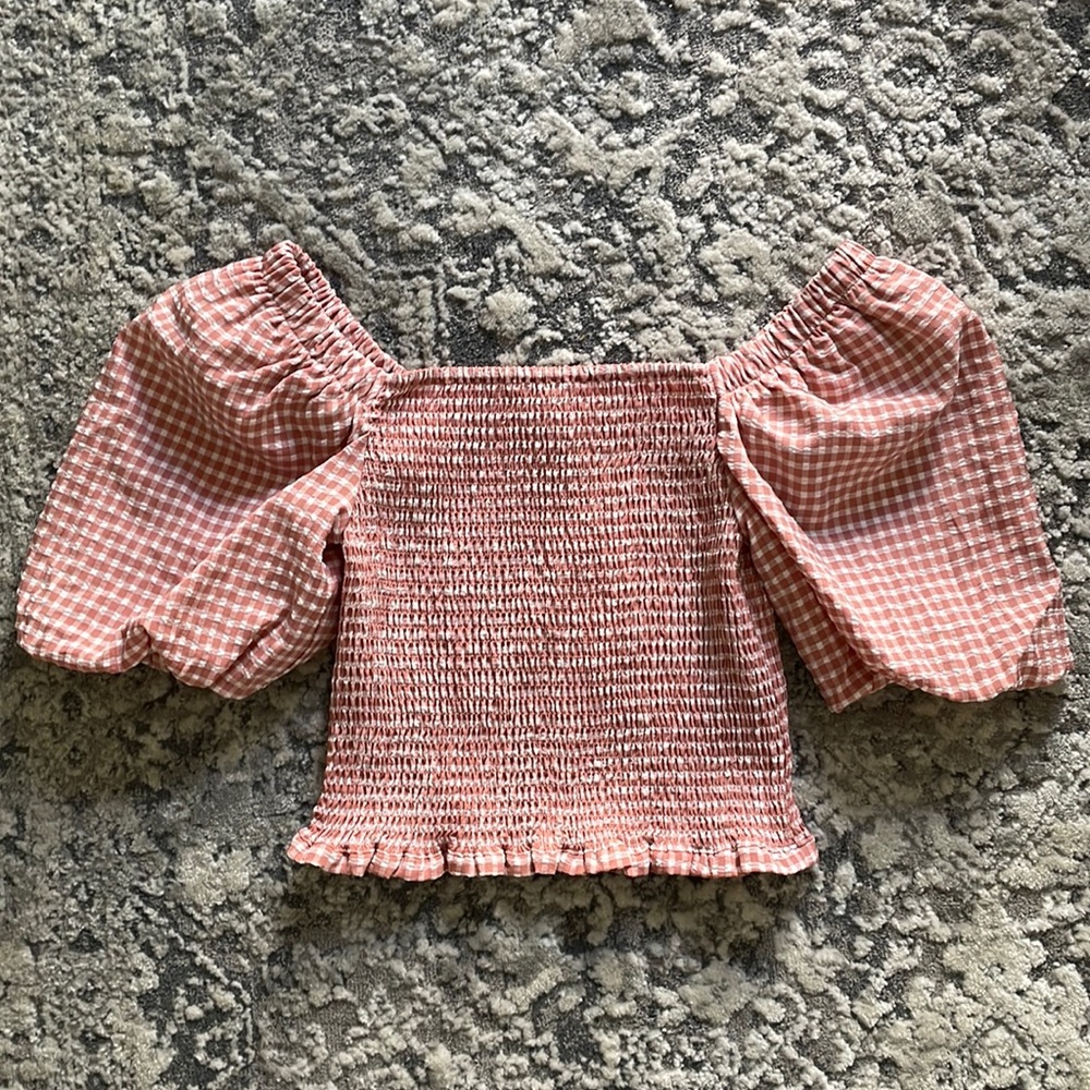 BB Dakota smocked gingham top - Pink/white